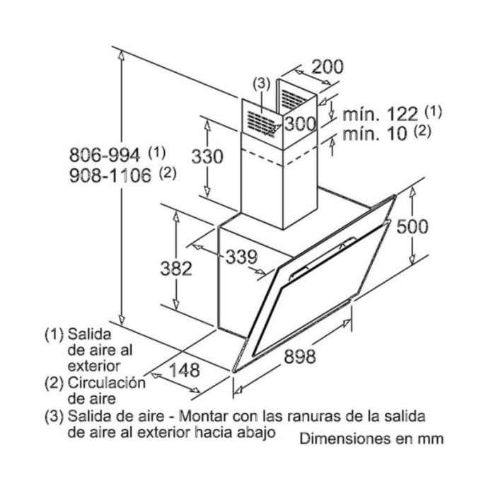 Máy hút mùi treo tường Bosch DWK09G620 5 kích thước Máy hút mùi treo tường Bosch DWK09G620