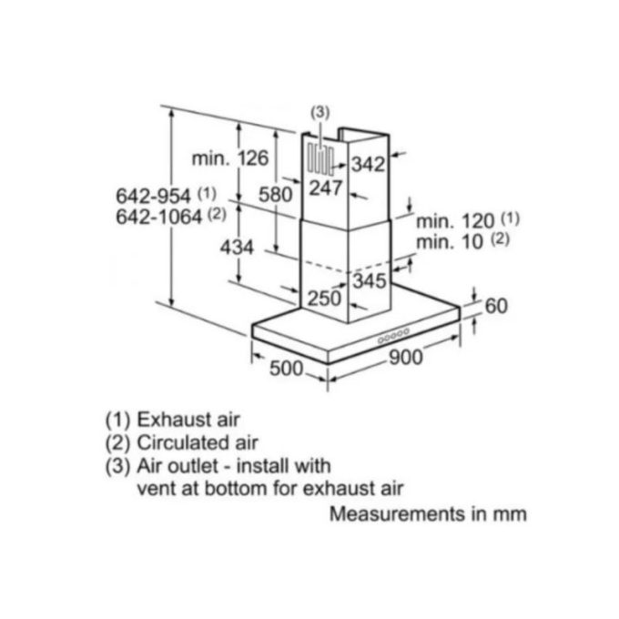 Máy hút mùi treo tường Bosch DWB66BC50 4 Kích thước của Máy hút mùi treo tường Bosch DWB66BC50