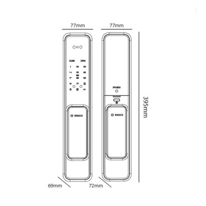 Khóa cửa điện tử Bosch EL 600BKB màu đen 3 Kích thước khóa cửa điện tử Bosch EL 600BKB màu đen