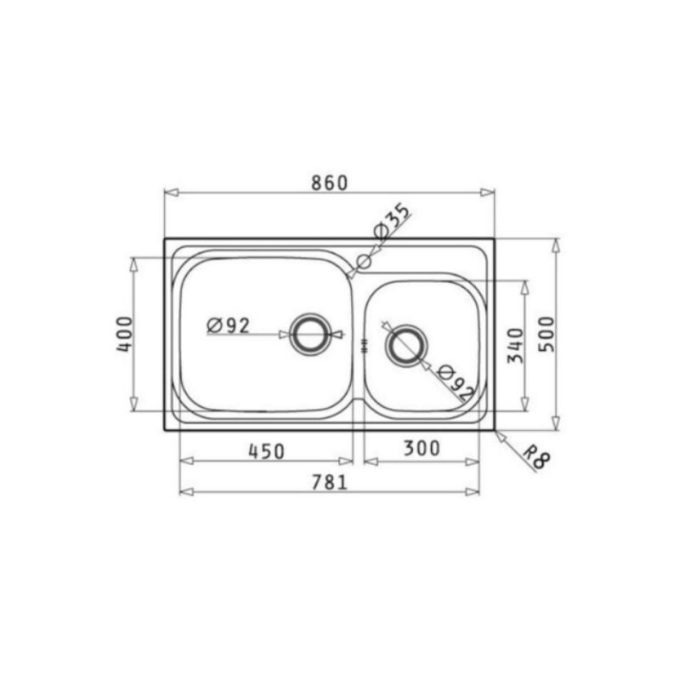Chậu rửa bát Bosch AMALTIA PLUS 2B 3 kích thước củaChậu rửa bát Bosch AMALTIA PLUS 2B