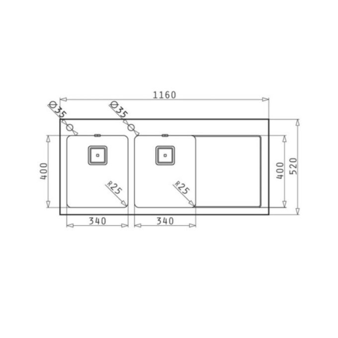 Chậu rửa bát Bosch CRYSTALON 2B 1D 3 kích thước của Chậu rửa bát Bosch CRYSTALON 2B 1D