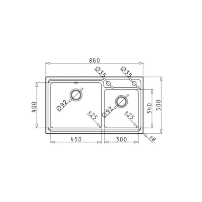 Chậu rửa bát Bosch STUDIO 2B 3 kích thước của Chậu rửa bát Bosch STUDIO 2B
