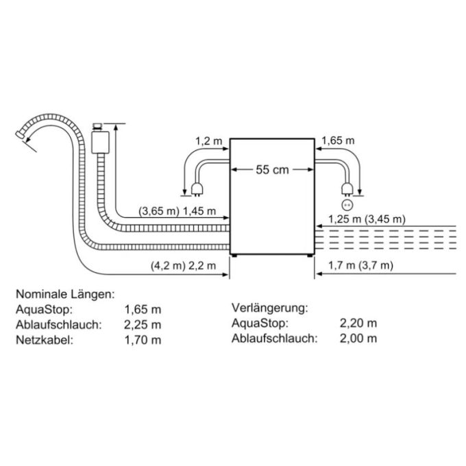 Máy rửa bát Bosch SCE64M65EU 8 Kích thước đường ống máy rửa bát Bosch SCE64M65EU