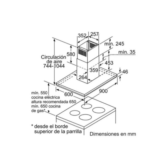 Máy hút mùi Bosch DIB091U51 3 Kích thước của Máy hút mùi Bosch DIB091U51
