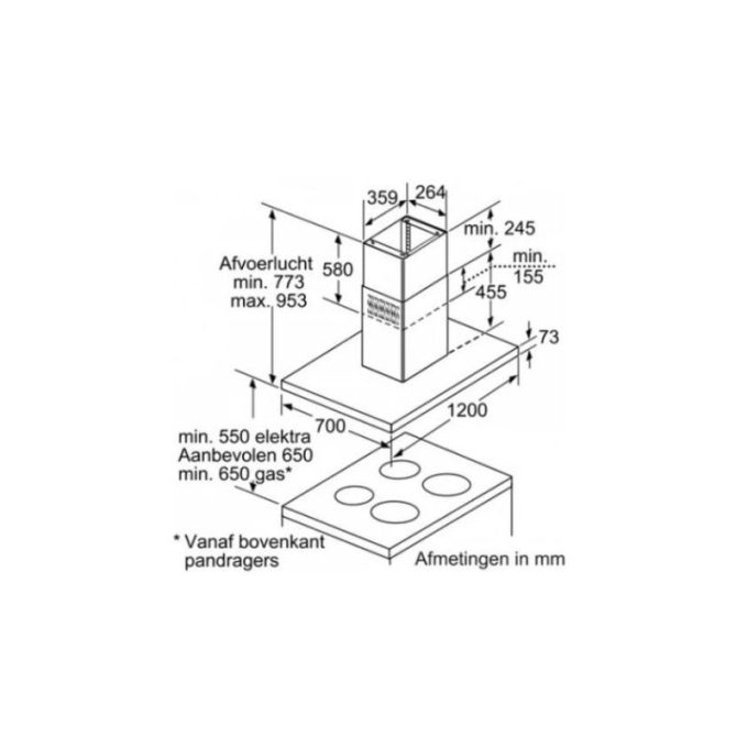 Máy hút mùi Bosch DIB129950 3 Kích thước của Máy hút mùi Bosch DIB129950