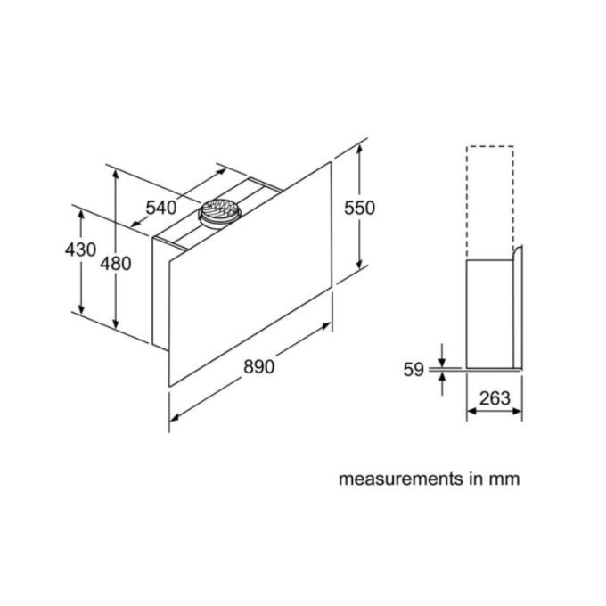 Máy hút mùi kính phẳng Bosch DWF97RV60B series 8 4 Kích thước của máy hút mùi kính phẳng Bosch DWF97RV60B series 8