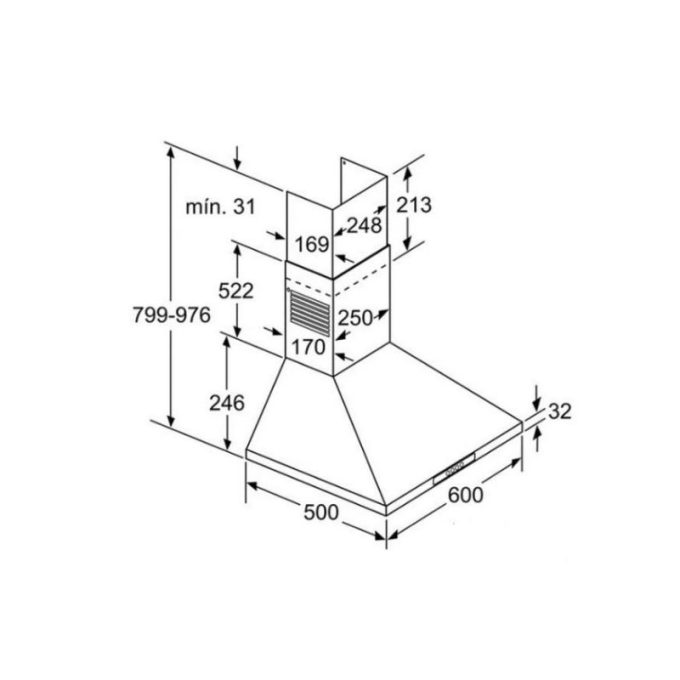 Máy hút mùi Bosch DWW06W850 3 Kích thước của Máy hút mùi Bosch DWW06W850