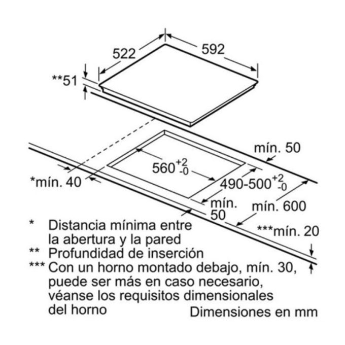 Kích thước bếp từ Bosch Balay 3EB864XR