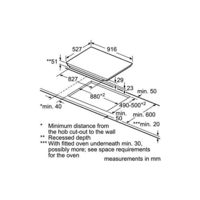 Bếp từ Bosch PIZ975N17E 3 Kích thước của Bếp từ Bosch PIZ975N17E