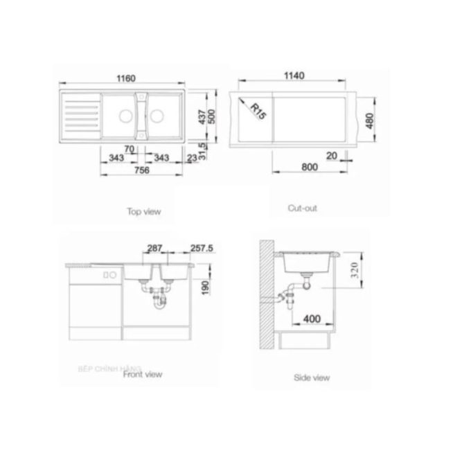 Chậu rửa bát Bosch Blanco LEXA 8S Alu Metallic 524982 3 Kích thước của Chậu rửa bát Bosch Blanco LEXA 8S Alu Metallic 524982
