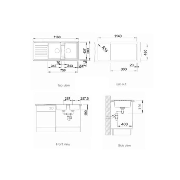 Chậu rửa bát Bosch Blanco LEXA 8S Anthracite 524980 3 Kích thước của Chậu rửa bát Bosch Blanco LEXA 8S Anthracite 524980