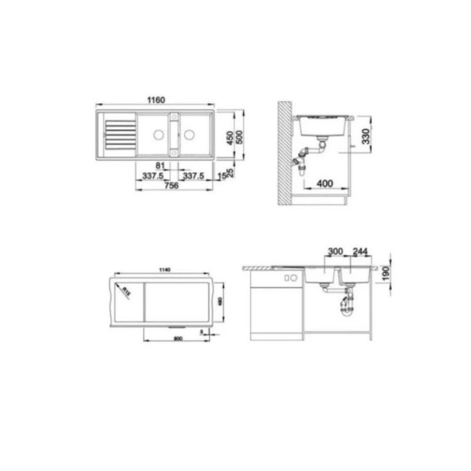 Chậu rửa bát Bosch Blanco LEXA 8S Rock Grey 524981 3 Kích thước của Chậu rửa bát Bosch Blanco LEXA 8S Rock Grey 524981
