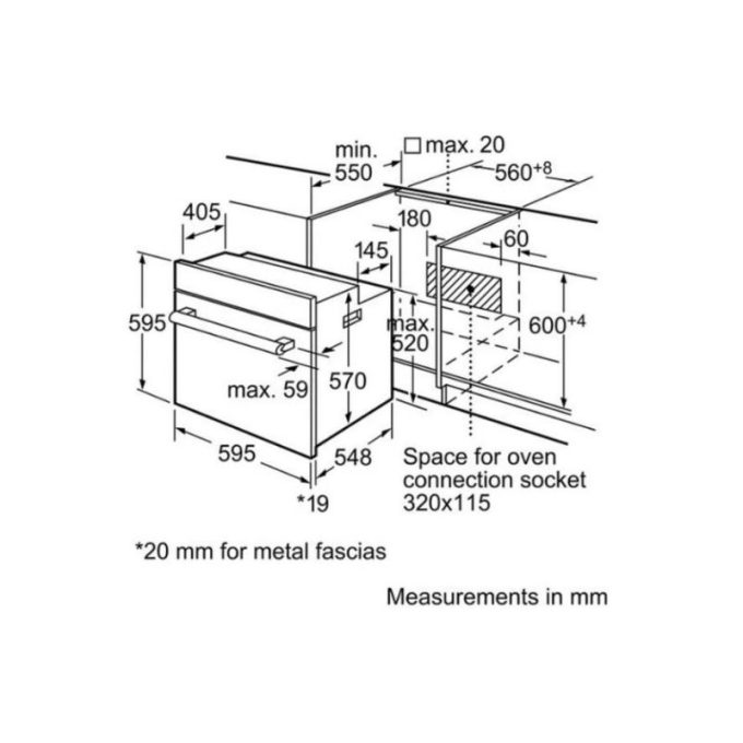 Lò nướng Bosch HBN531E0 4 Kích thước của Lò nướng Bosch HBN531E0