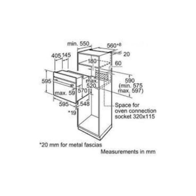 Lò nướng Bosch HBN531E4B 3 Kích thước của Lò nướng Bosch HBN531E4B