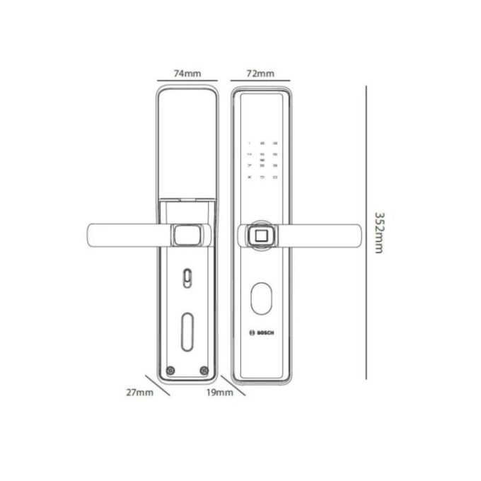 Khóa cửa điện tử Bosch ID 40PK màu đồng 3 Kích thước của Khóa cửa điện tử Bosch ID 40PK màu đồng