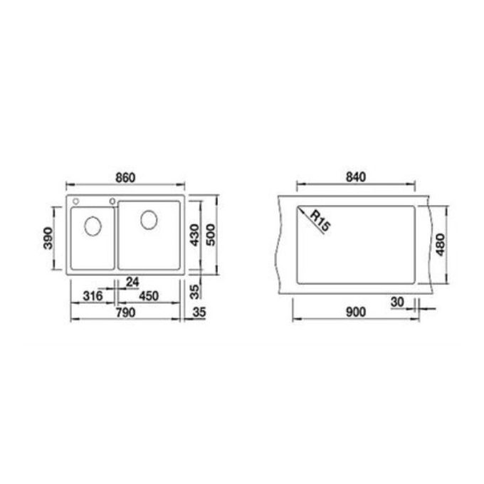 Chậu rửa bát Blanco PLEON 9 Anth 4 Kích thước chậu rửa bát Blanco PLEON 9 Anth