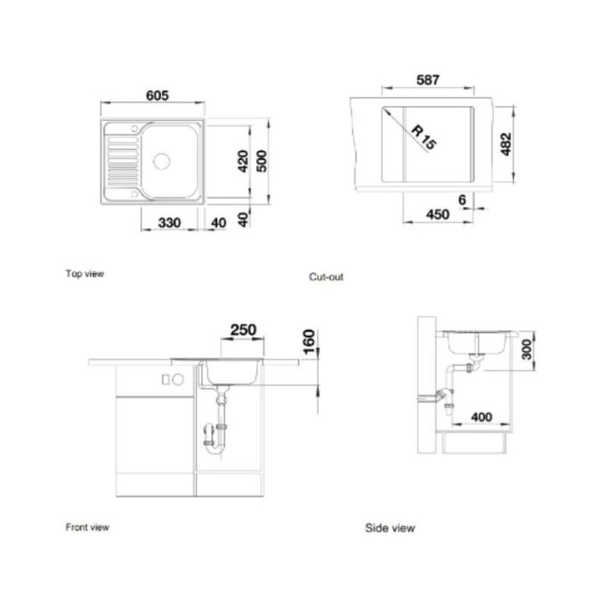 Chậu rửa bát Blanco TIPO 45 S Mini 5 Kích thước chậu rửa bát Blanco TIPO 45 S Mini
