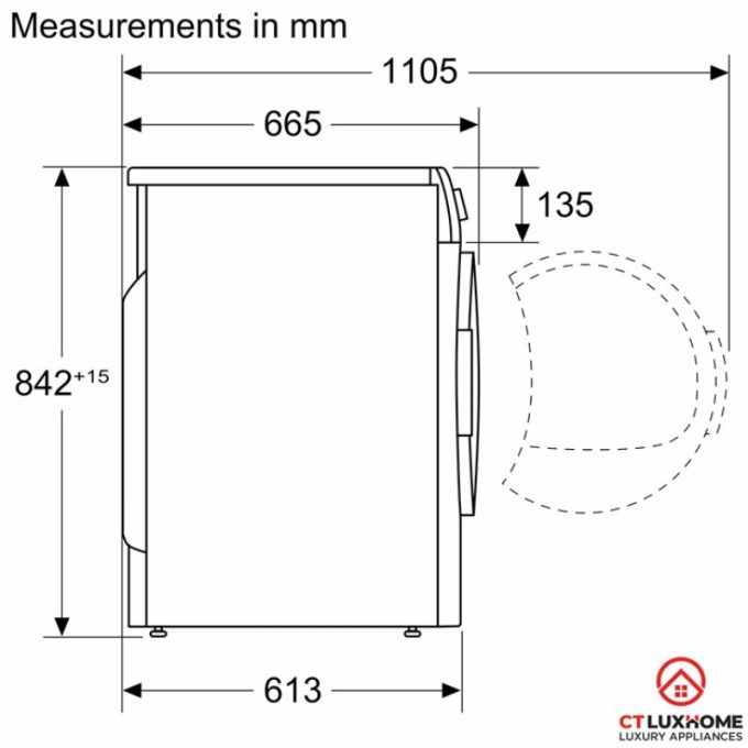 Máy sấy quần áo Bosch WTX87MH0SG 5 Kích thước máy sấy quần áo Bosch WTX87MH0SG