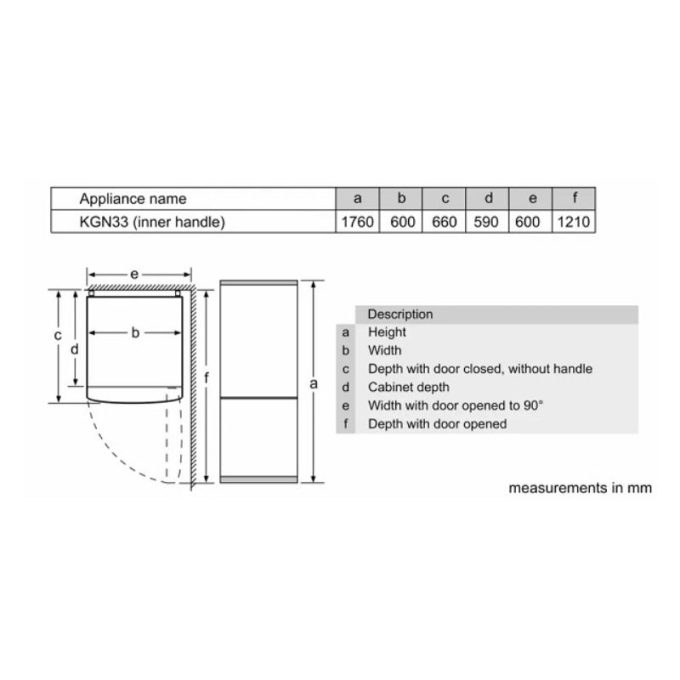 Tủ lạnh Bosch KGN33NL30O 5 Kích thước tủ lạnh Bosch KGN33NL30O