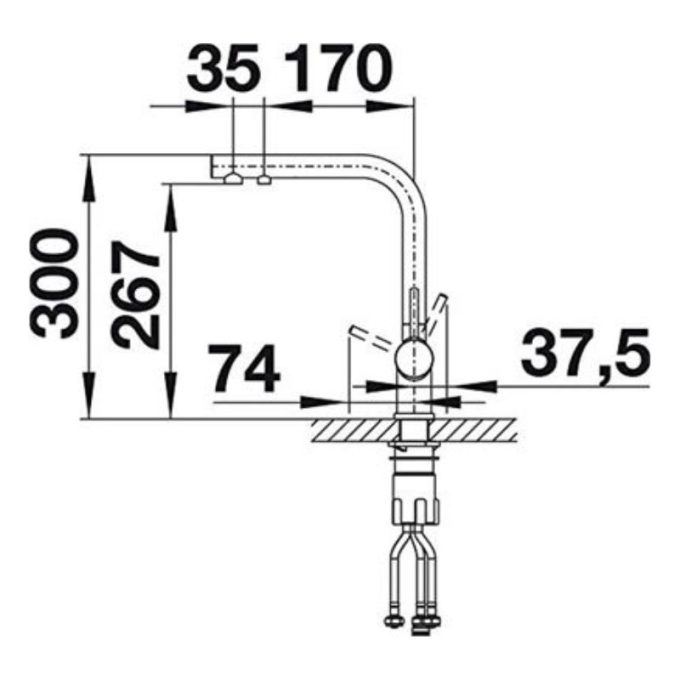Vòi rửa bát Blanco FONTAS II Alu metallic 4 Kích thước vòi rửa bát Blanco FONTAS II Alu metallic