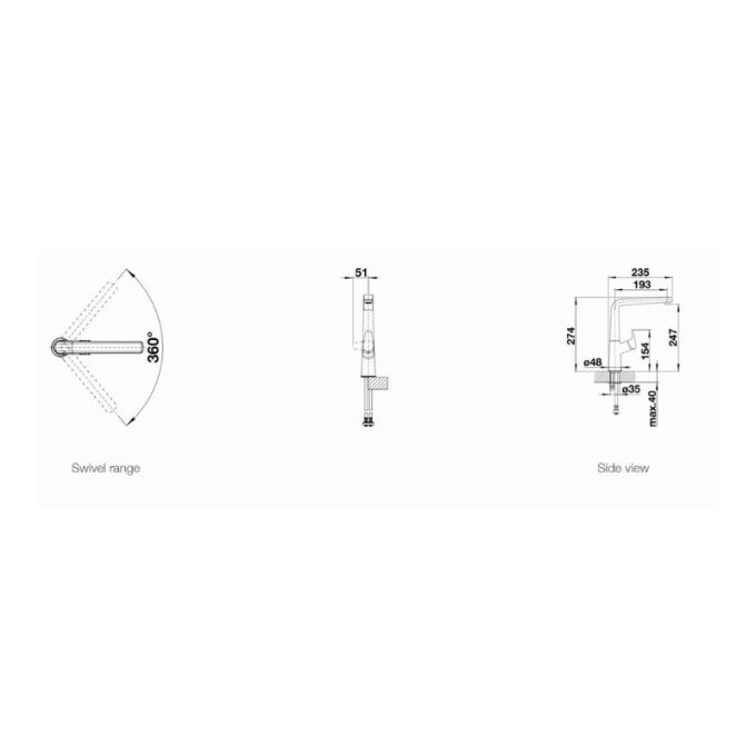 Vòi rửa bát Blanco AVONA Chrome 4 Kích thước vòi rửa bát Blanco AVONA Chrome