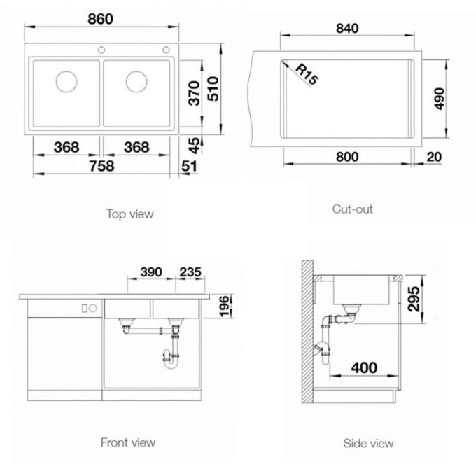 Chậu rửa bát Blanco DIVON II 8-lF 4 Kích thước chậu rửa bát Blanco DIVON II 8-lF