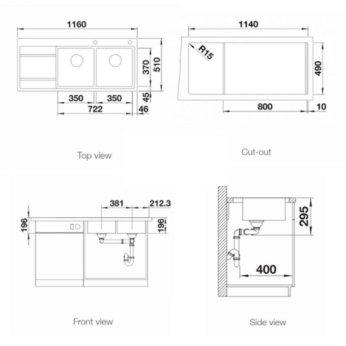 Chậu rửa bát Blanco DIVON II 8S-IF 4 Kích thước Chậu rửa bát Blanco DIVON II 8S-IF