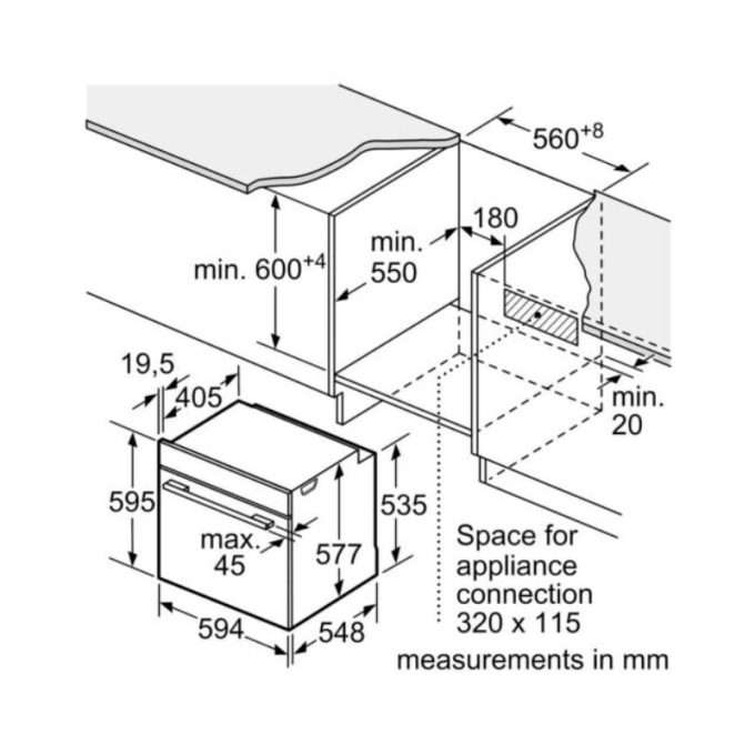 Lò hấp Bosch CDG634AS0 4 Kích thước lò hấp Bosch CDG634AS0