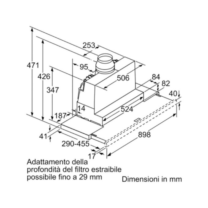 Máy hút mùi Bosch DFS097A51B 5 Kích thước máy hút mùi Bosch DFS097A51B