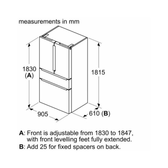 Tủ lạnh 5 cánh Bosch KFN96PX91I 5 Kích thước tủ lạnh 5 cánh Bosch KFN96PX91I