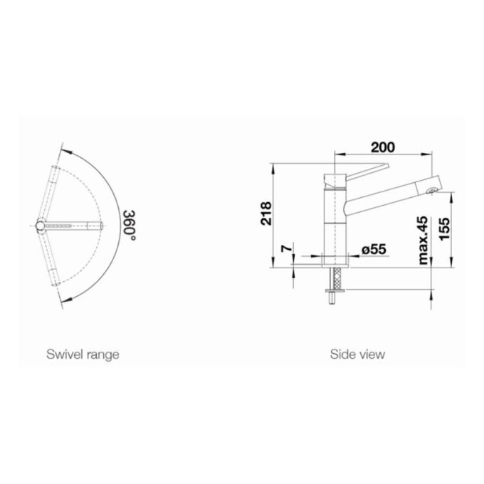 Vòi rửa bát Blanco ALTA Anth 3 Kích thước vòi rửa bát Blanco ALTA Anth