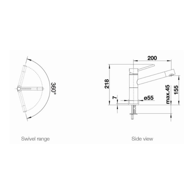 Vòi rửa bát Blanco ALTA Rock 3 Kích thước vòi rửa bát Blanco ALTA Rock