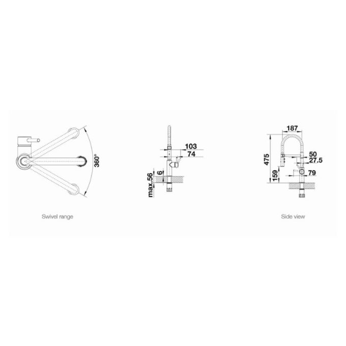 Vòi rửa bát Blanco CATRIS-S 4 Kích thước vòi rửa bát Blanco CATRIS-S