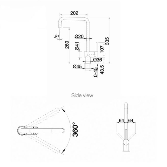 Vòi rửa bát Blanco FINESS Chrome 4 Kích thước vòi rửa bát Blanco FINESS Chrome