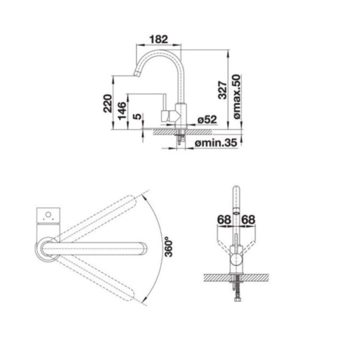 Vòi rửa bát Blanco MIDA Chrome 4 Kích thước vòi rửa bát Blanco MIDA Chrome