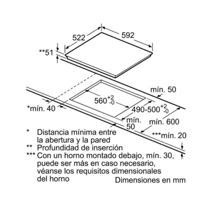 Bếp từ Bosch PUC631BB2E 3 vùng nấu 6 Kích thước Bếp từ Bosch PUC631BB2E 3 vùng nấu