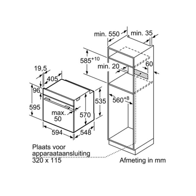 Lò nướng Bosch HBA534BS0A 3 Kích thước Lò nướng Bosch HBA534BS0A