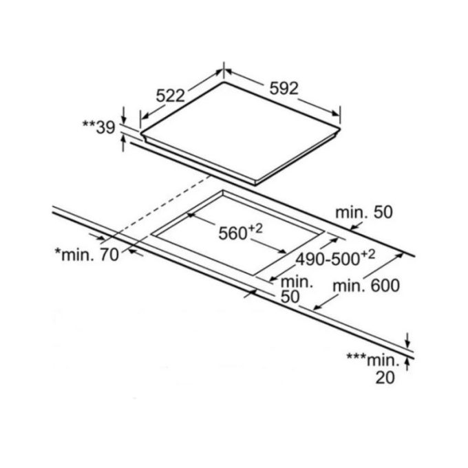 Bếp hồng ngoại Creamic Bosch PKK611B17E 3 Kích thước của Bếp hồng ngoại Creamic Bosch PKK611B17E