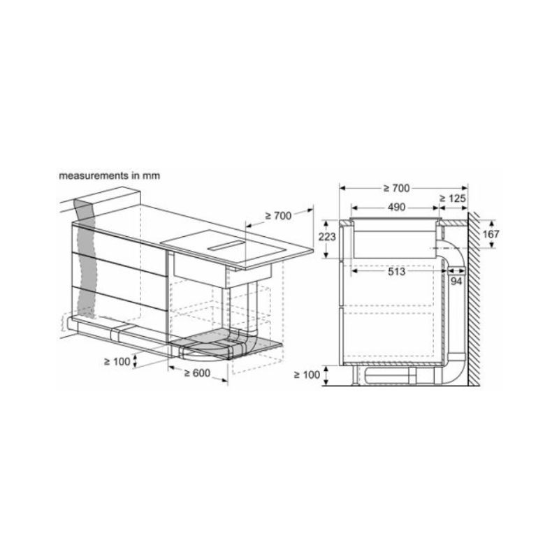 Kích thước bếp từ kết hợp hút mùi Bosch PVQ731F15E Kích thước bếp từ kết hợp hút mùi Bosch PVQ731F15E