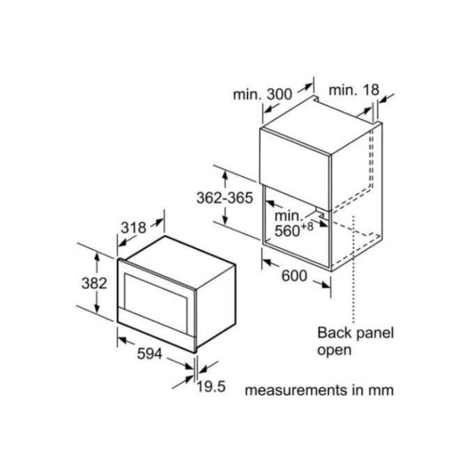 Lò vi sóng Bosch BFL634GS1B 3 Kích thước của Lò vi sóng Bosch BFL634GS1