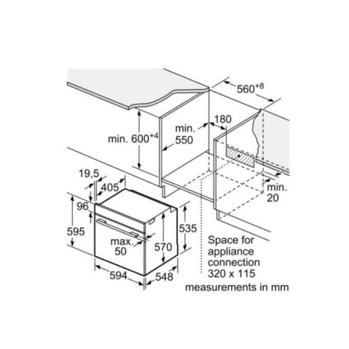 Lò nướng âm tủ Bosch HBA5360B0 4 Kích thước của Lò nướng âm tủ Bosch HBA5360B0