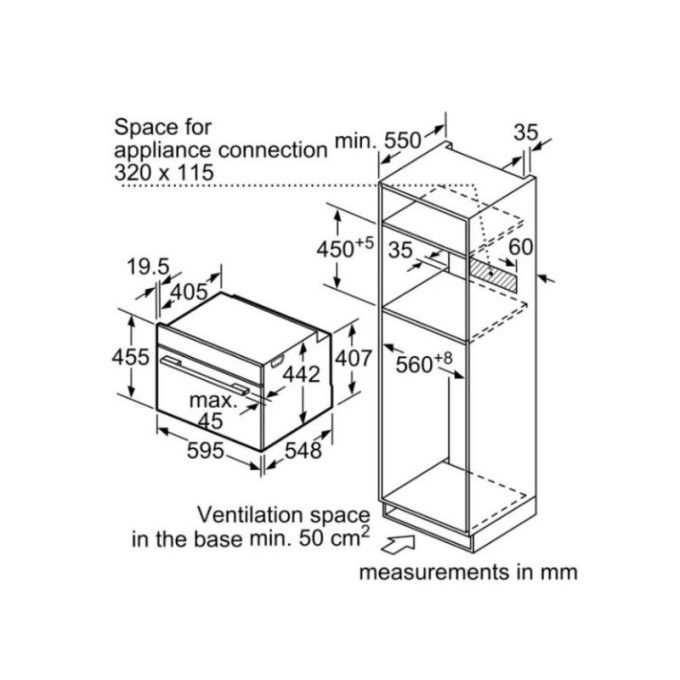 Lò nướng Bosch CMG633BS1B 4 Kích thước của lò nướng Bosch CMG633BS1B
