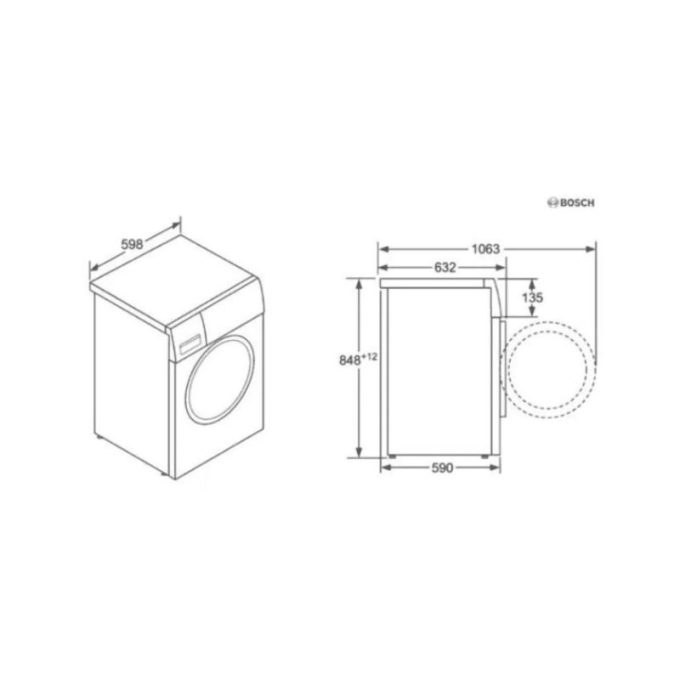 Máy giặt Bosch WAW32640EU I-DOS 4 Kích thước của Máy giặt Bosch WAW32640EU I-DOS