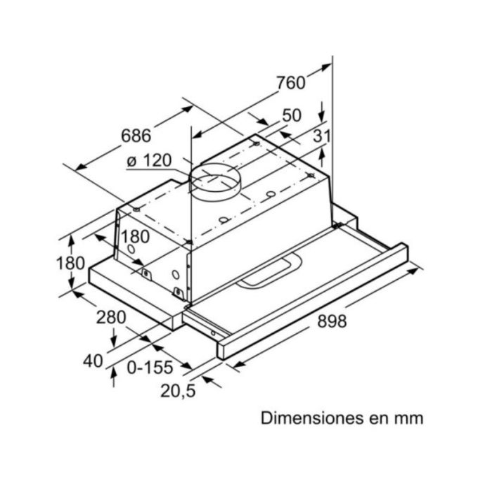 kích thước của Máy hút mùi Bosch DFT93AC50