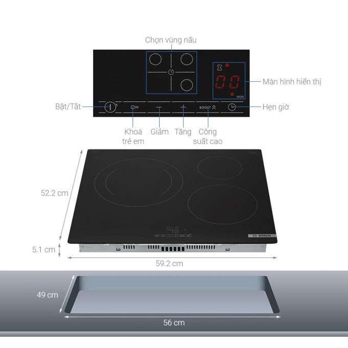 Bếp từ Bosch PUJ61RBB5E 8 Thông số Bếp từ Bosch PUJ61RBB5E