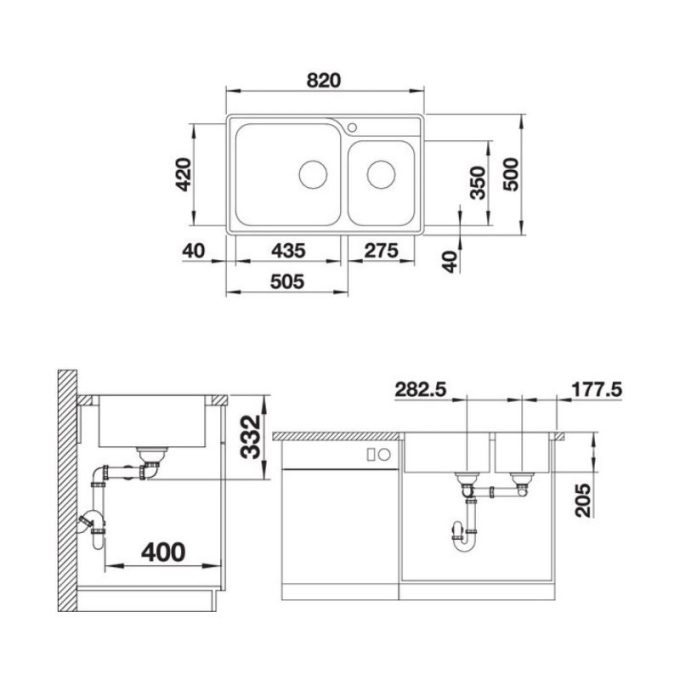 Chậu rửa bát Blanco DINAS 8 237379 3 Kích thước Chậu rửa bát Blanco DINAS 8 237379