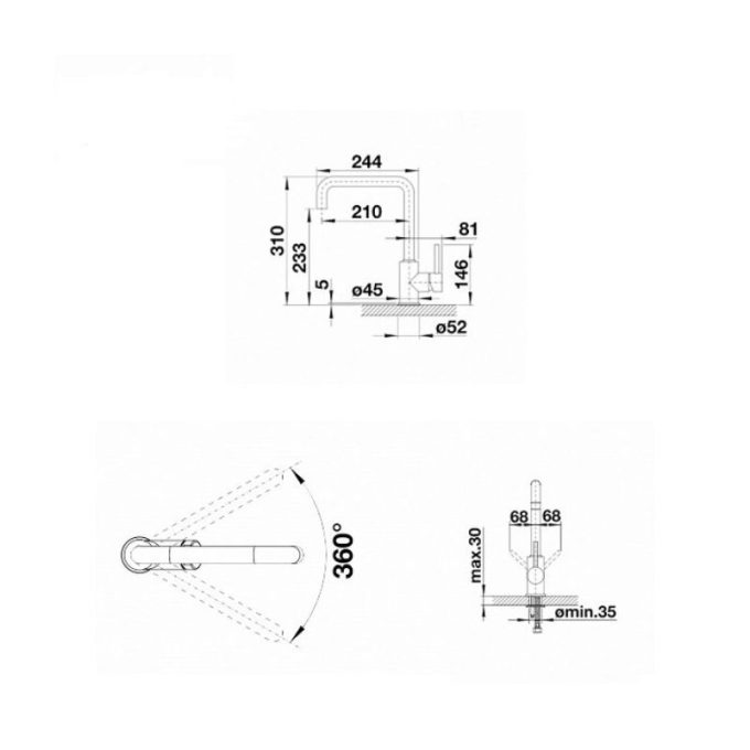 Vòi rửa bát Blanco MILI Chrome 2 Kích thước Vòi rửa bát Blanco MILI Chrome