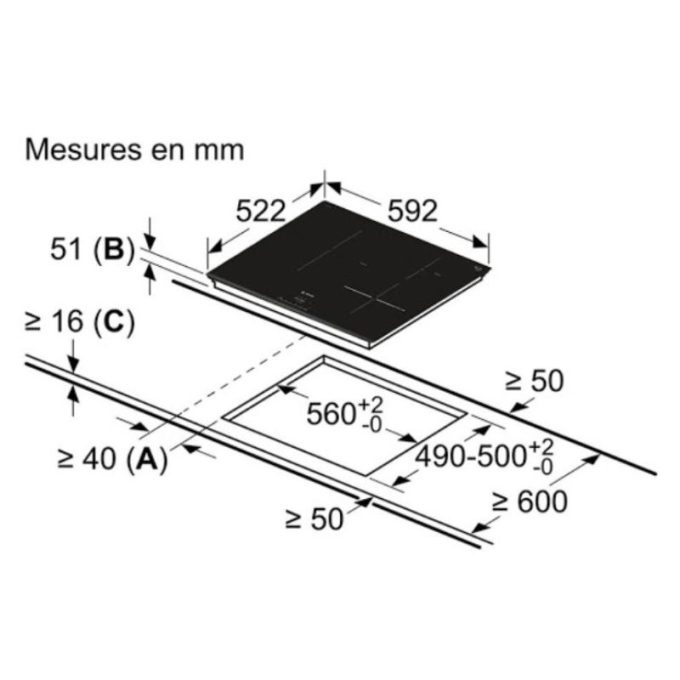 Bếp từ Bosch PUJ611BB5E 4 Kích thước lắp đặt bếp từ Bosch PUJ611BB5E
