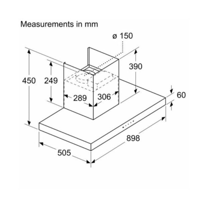 kích thước của Máy hút mùi Bosch DWBM98G50B