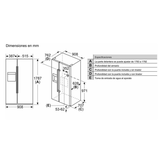 Tủ lạnh Side By Side Bosch KAD93AIEP 6 Kích thước tủ lạnh Side By Side Bosch KAD93AIEP